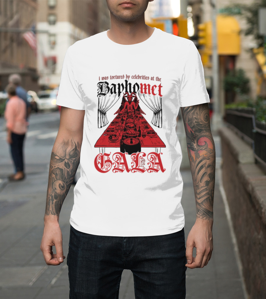 I Was Tortured By Celebrities At The Baphomet Gala Cryptic Red Table Setting T-Shirt