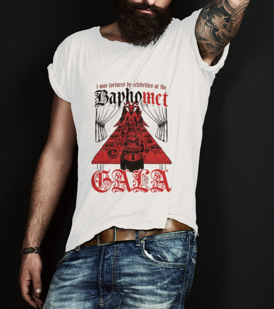 I Was Tortured By Celebrities At The Baphomet Gala Cryptic Red Table Setting T-Shirt