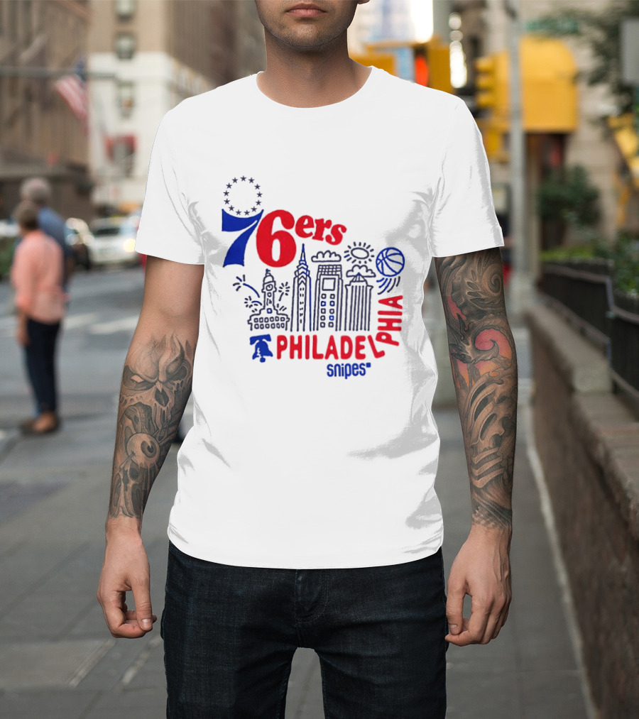 Philadelphia 76ers Snipes City Skyline Sketch Basketball T-Shirt