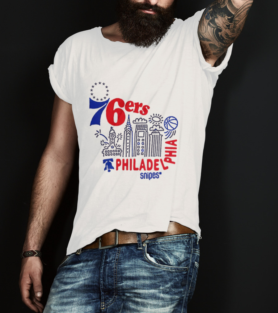 Philadelphia 76ers Snipes City Skyline Sketch Basketball T-Shirt
