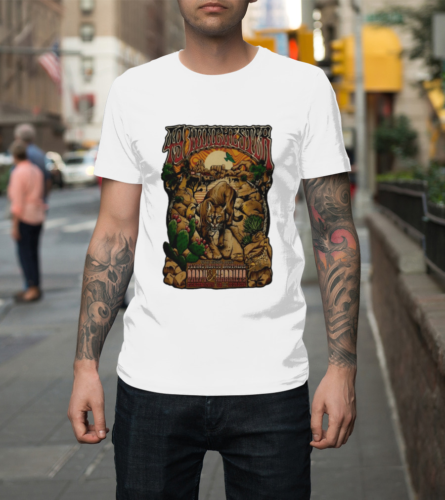 49 Winchester Pioneertown May 9 2026 Flying Mojito Brothers Pap Yu Harlins Cat Desert Scene T-Shirt