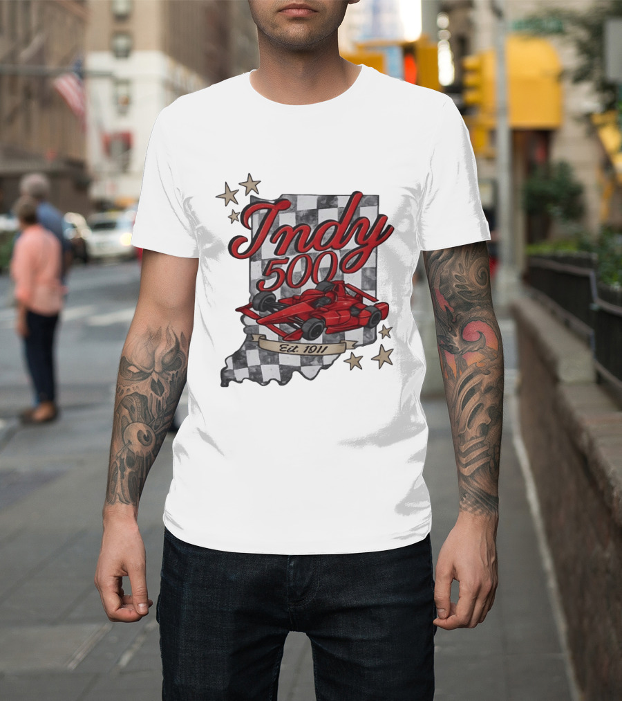 Indy 500 Racing Checkered Flag Red Race Car Est. 1911 Indianapolis T-Shirt