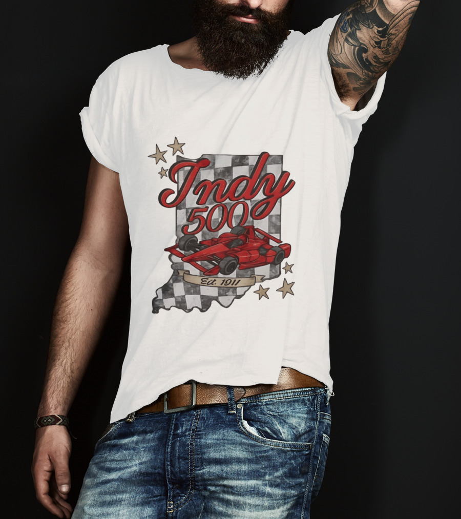 Indy 500 Racing Checkered Flag Red Race Car Est. 1911 Indianapolis T-Shirt