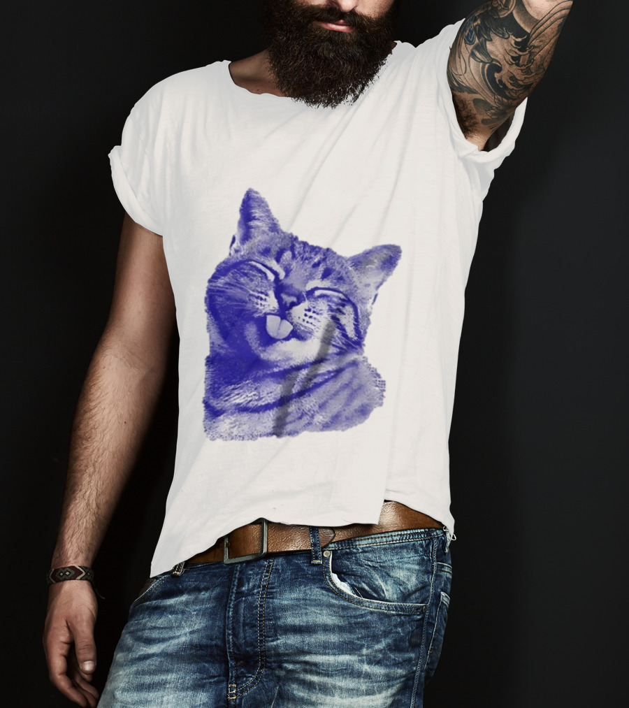 Playful Cat Sticking Out Tongue In Blue Tint T-Shirt