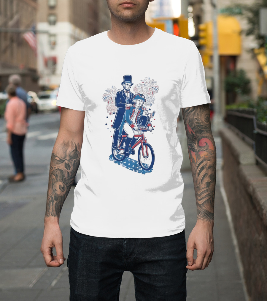 Free Ride George Washington Abe Lincoln Fireworks July 4th Bicycle Eagle T-Shirt