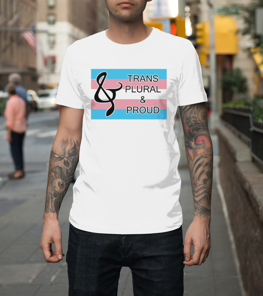 Trans Plural And Proud Treble Clef Pink Blue Flag T-Shirt