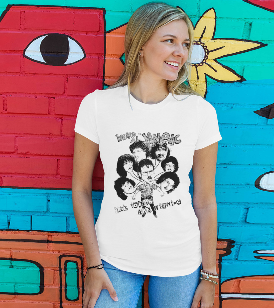 Weird Al Yankovic The Idiots Are Winning Black And White Caricature Faces T-Shirt