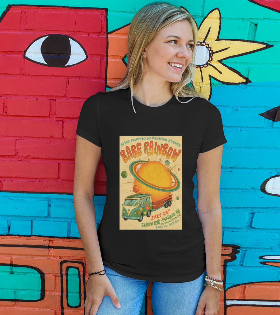 Solar Powered Babe Rainbow July 26 Oxbow Live Portland ME Vintage Van And Sunburst T-Shirt