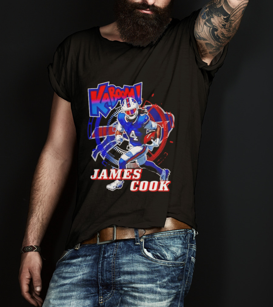 Kaboom James Cook Buffalo Bills Football Action Explosion T-Shirt