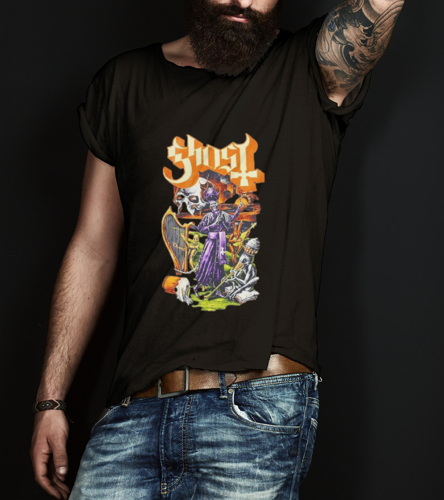 Ghost Band Gothic Horror Pope With Ghouls And Harp T-Shirt