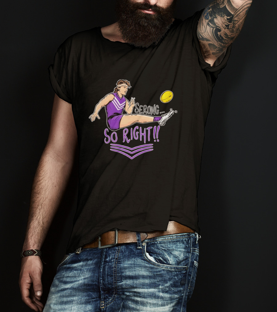 Serong So Right Purple Kicking Action Football T-Shirt