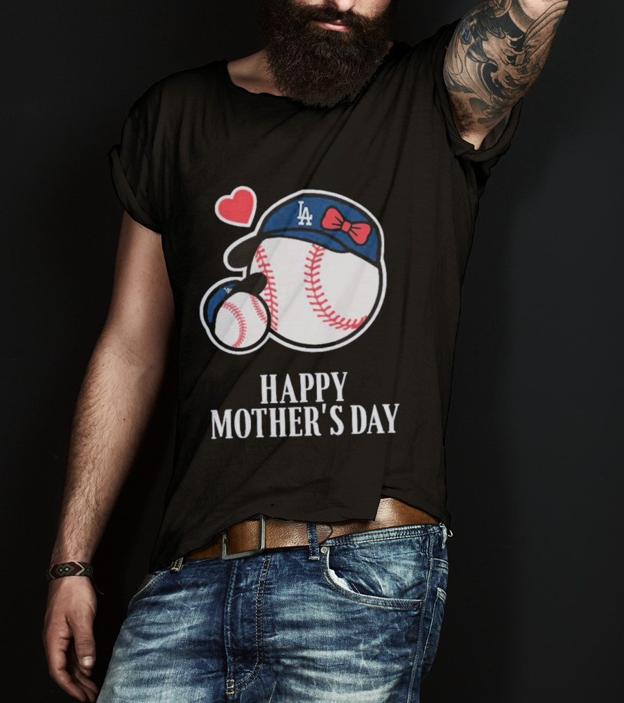 Happy Mother's Day 2026 LA Baseball Red Bow Heart T-Shirt