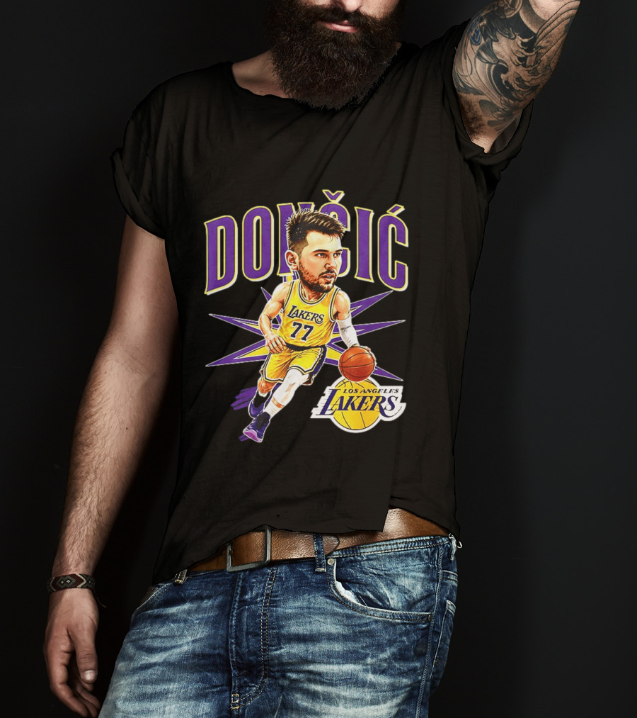 Doncic 77 Los Angeles Lakers NBA 2026 Big Head Basketball Player T-Shirt