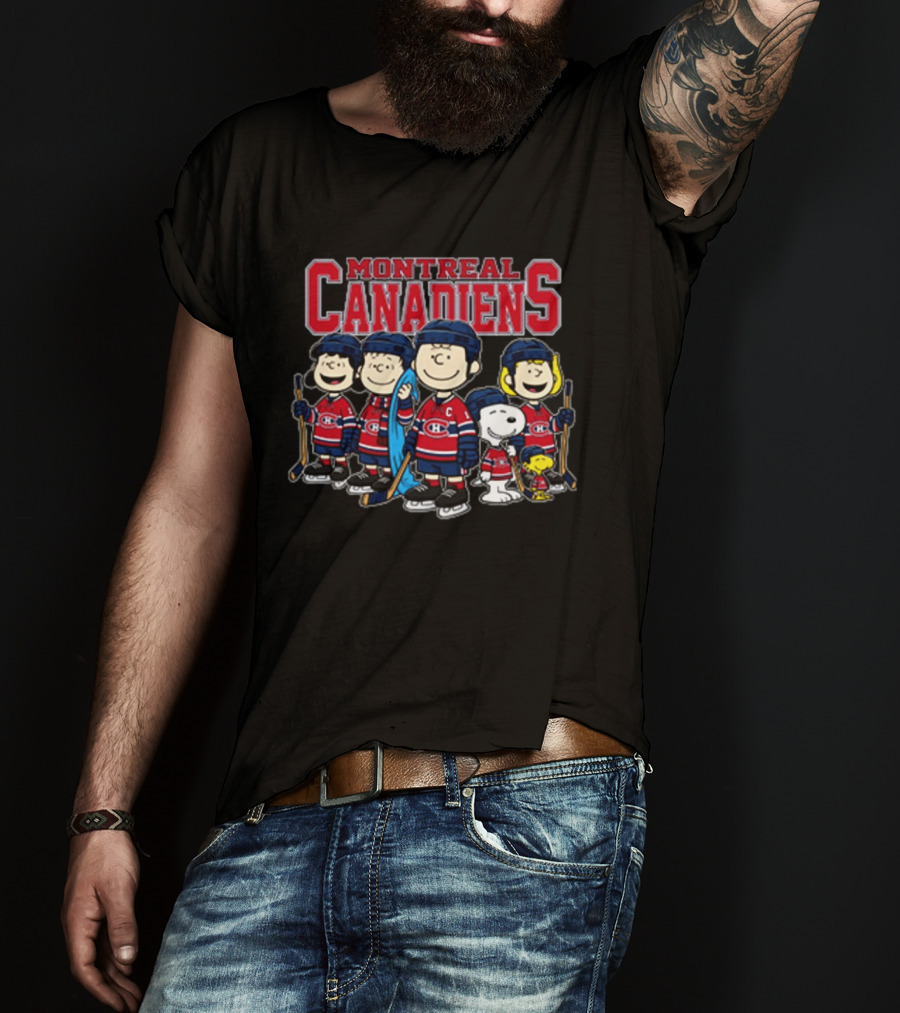 Montreal Canadiens Peanuts Snoopy Charlie Brown Lucy Linus Woodstock Hockey Team T-Shirt