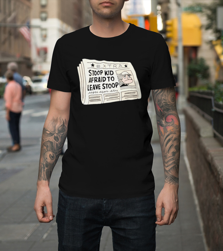 Stoop Kid Afraid To Leave Stoop Newspaper Extra Cartoon Headline T-Shirt