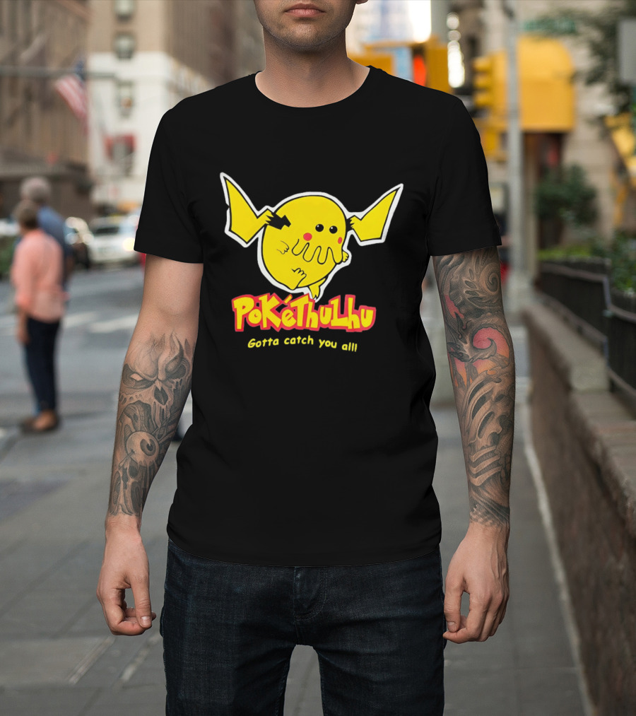 Pokethulhu Gotta Catch You All Yellow Hybrid T-Shirt