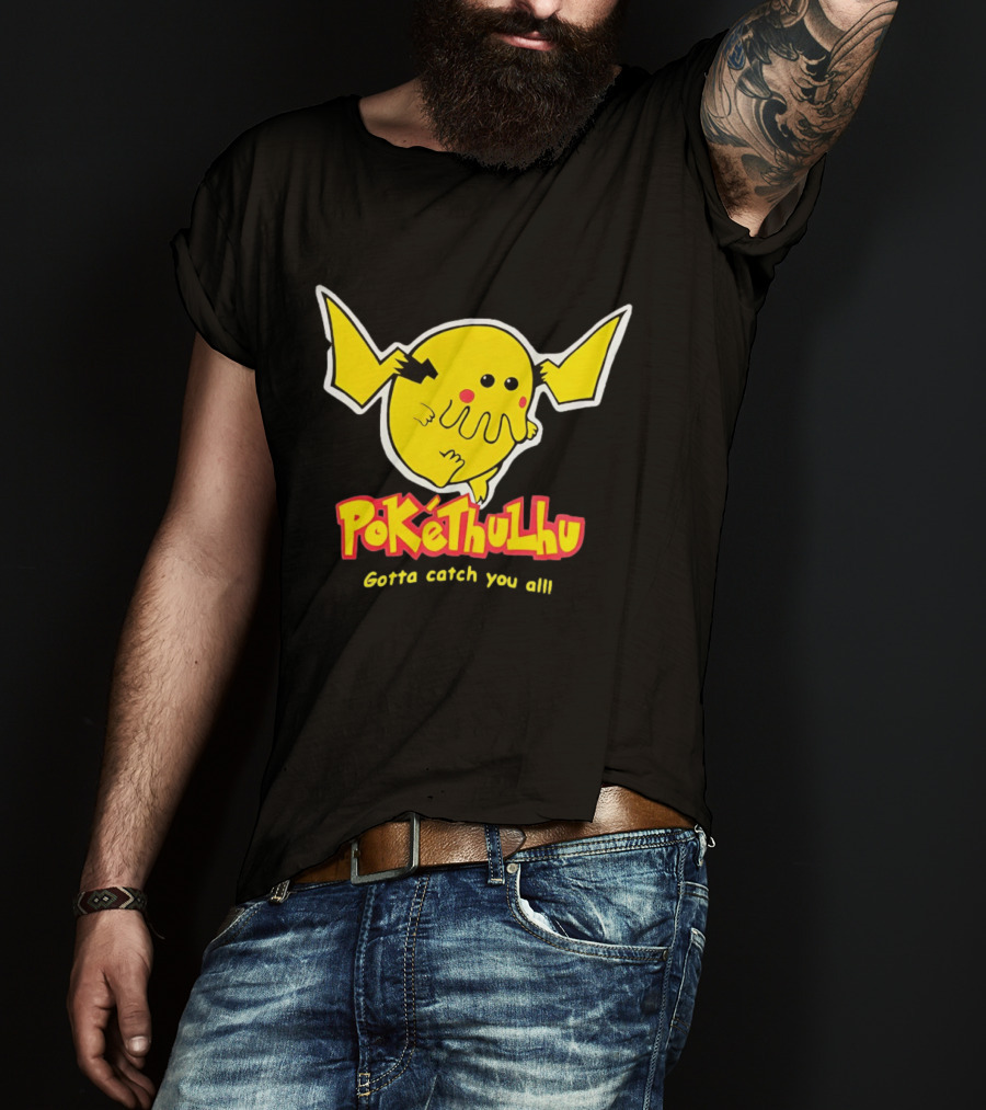 Pokethulhu Gotta Catch You All Yellow Hybrid T-Shirt