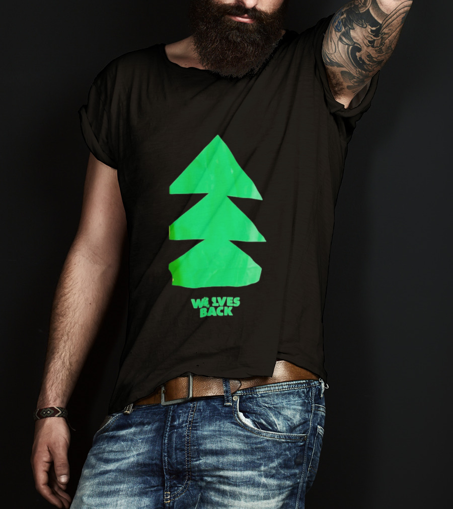 Wolves Back Tree Green Triangular Shapes T-Shirt