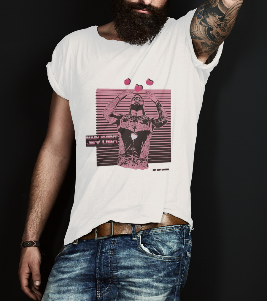 Main Event Jey Uso Ucey Jucey Pink Neon Heart Exclusive T-Shirt