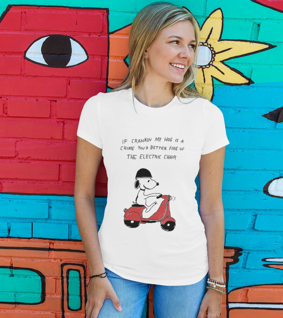 Snoopy Driving Red Motor Crankin My Hog Crime Electric Chair T-Shirt