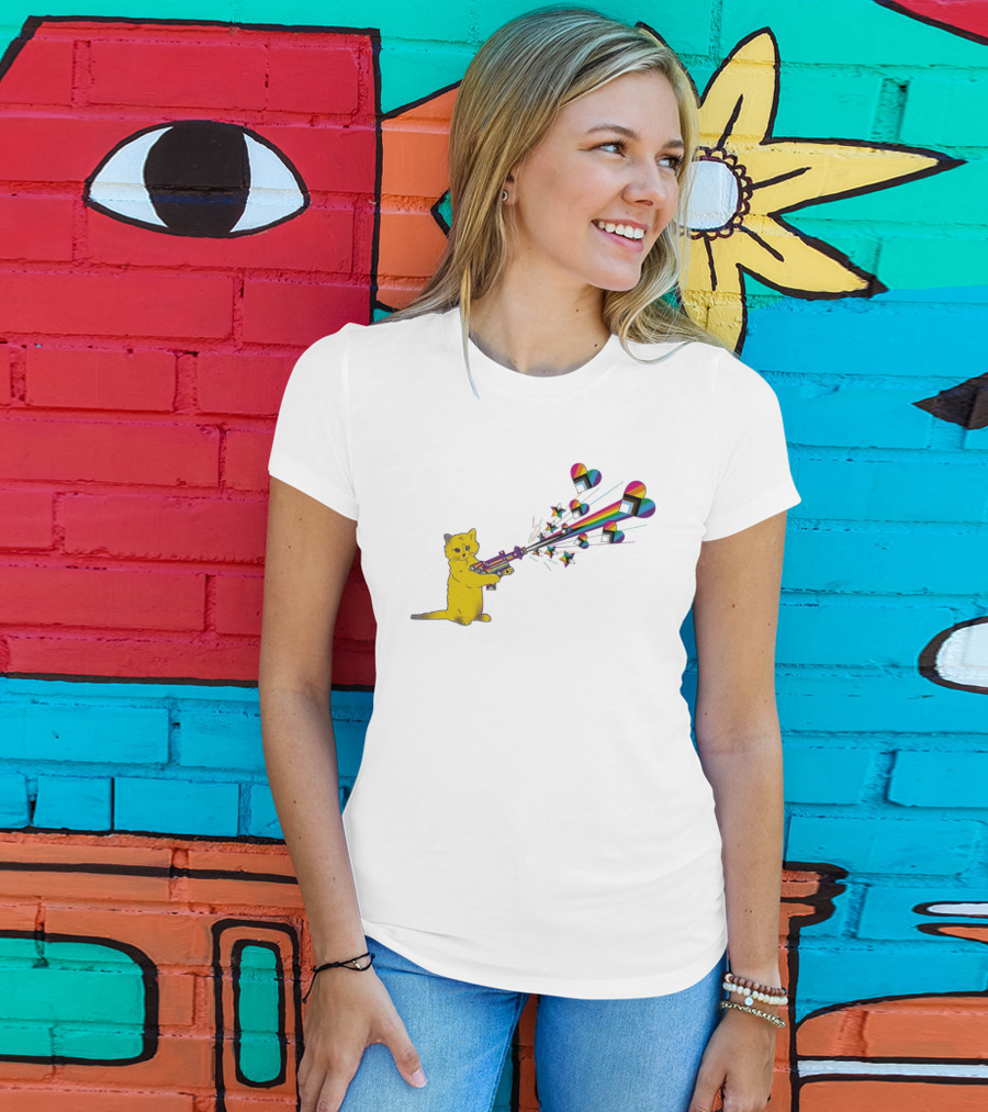 Gary The Cat Pew Pew Rainbow Laser Guns Pride T-Shirt