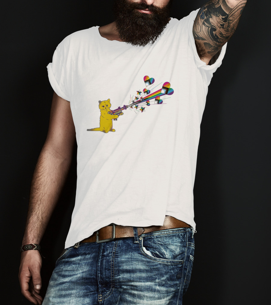 Gary The Cat Pew Pew Rainbow Laser Guns Pride T-Shirt
