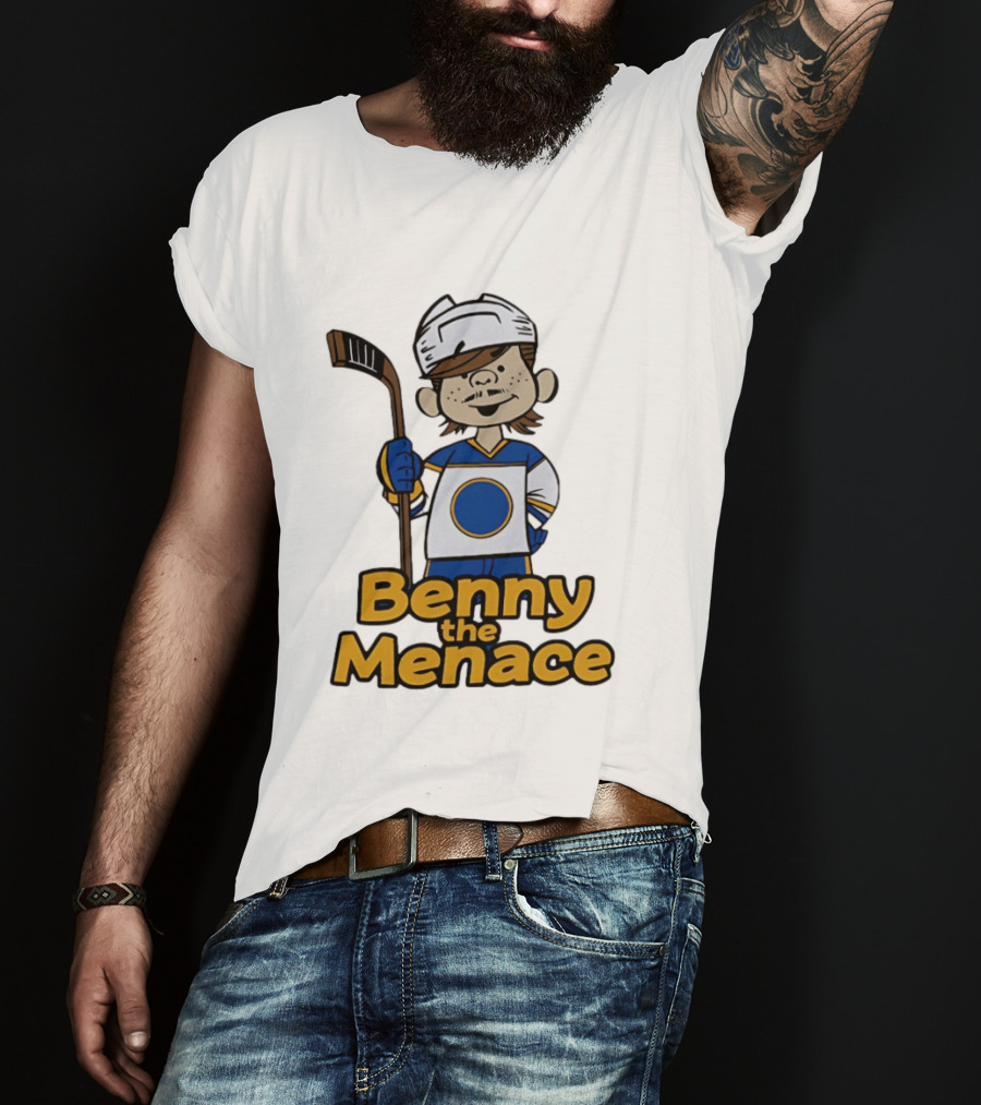Benny The Menace Cartoon Character With Hockey Stick Buffalo Sabres T-Shirt