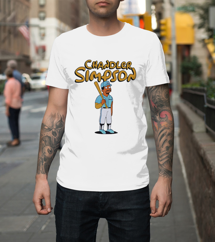 Chandler Simpson Baseball Bat Character In Blue Uniform T-Shirt