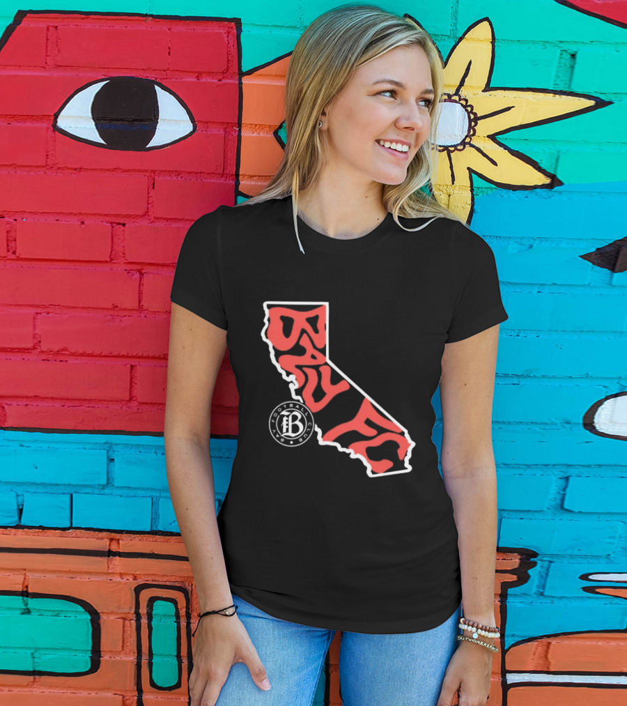 Bay FC Groovy Text California State Map Football Club T-Shirt