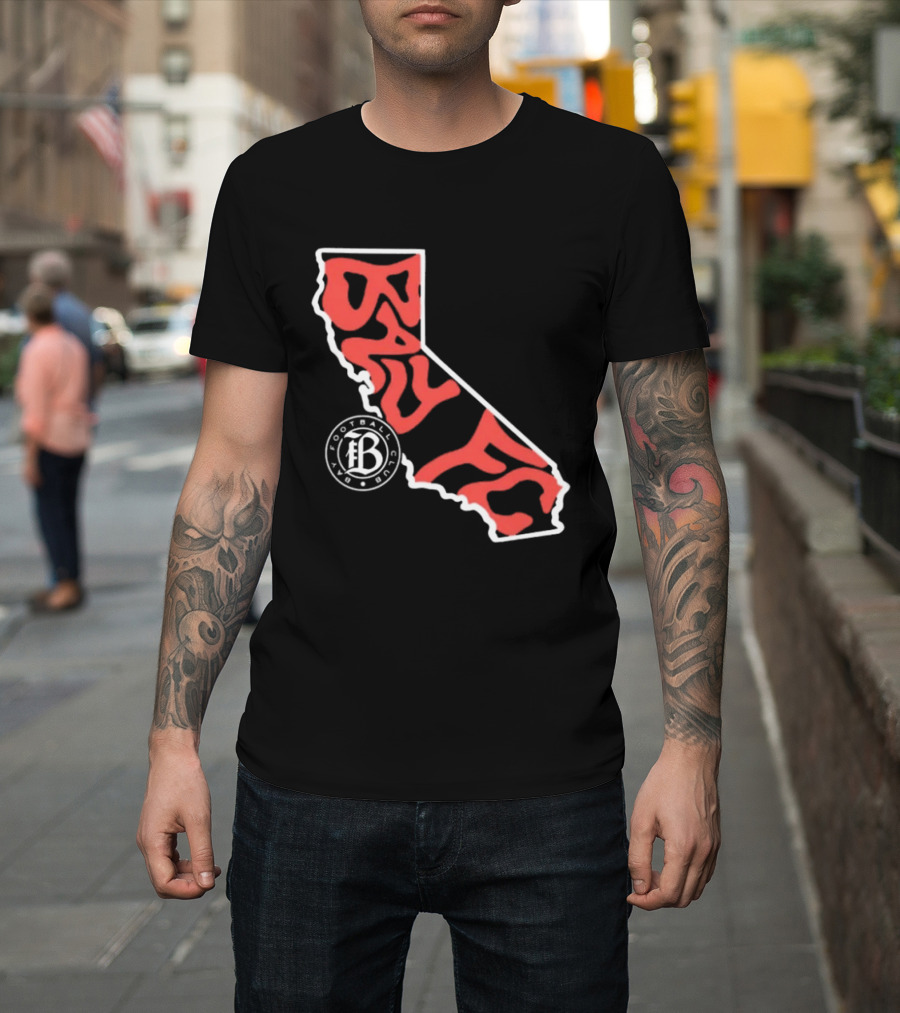 Bay FC Groovy Text California State Map Football Club T-Shirt