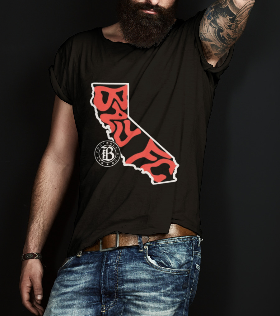 Bay FC Groovy Text California State Map Football Club T-Shirt