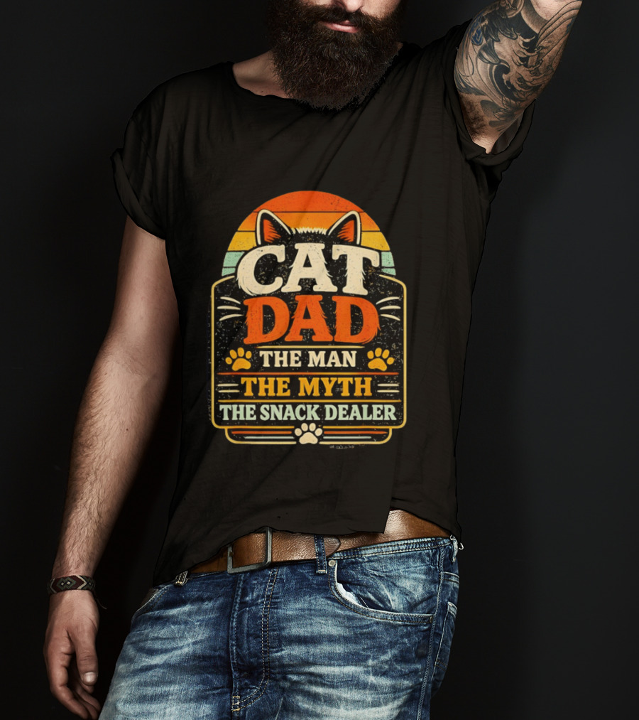Cat Dad The Man The Myth The Snack Dealer Retro Cat Ears And Paws T-Shirt