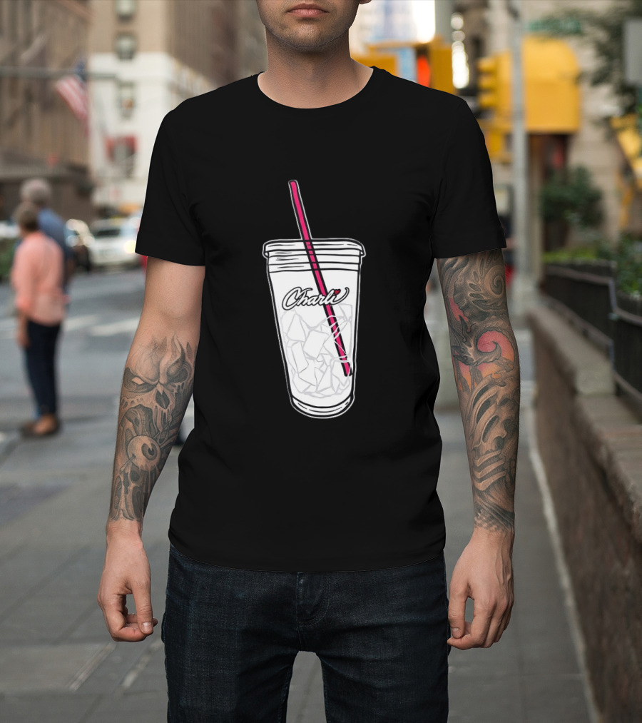 Charli Iced Coffee Cup Pink Straw Sketch T-Shirt