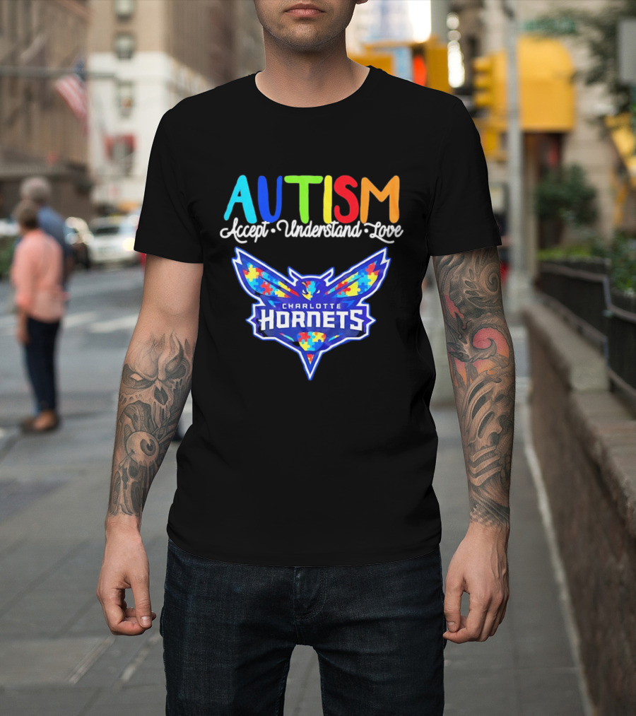 Charlotte Hornets Autism Accept Understand Love Awareness Support Puzzle Wings T-Shirt