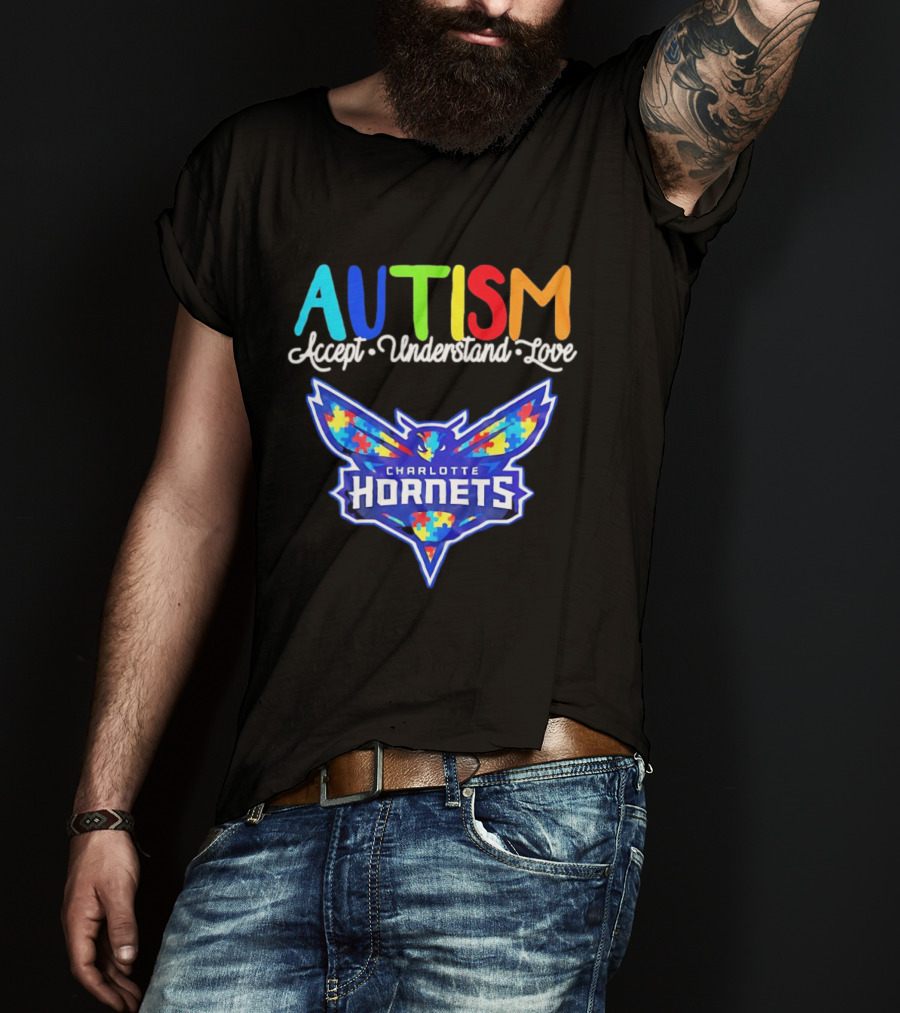 Charlotte Hornets Autism Accept Understand Love Awareness Support Puzzle Wings T-Shirt