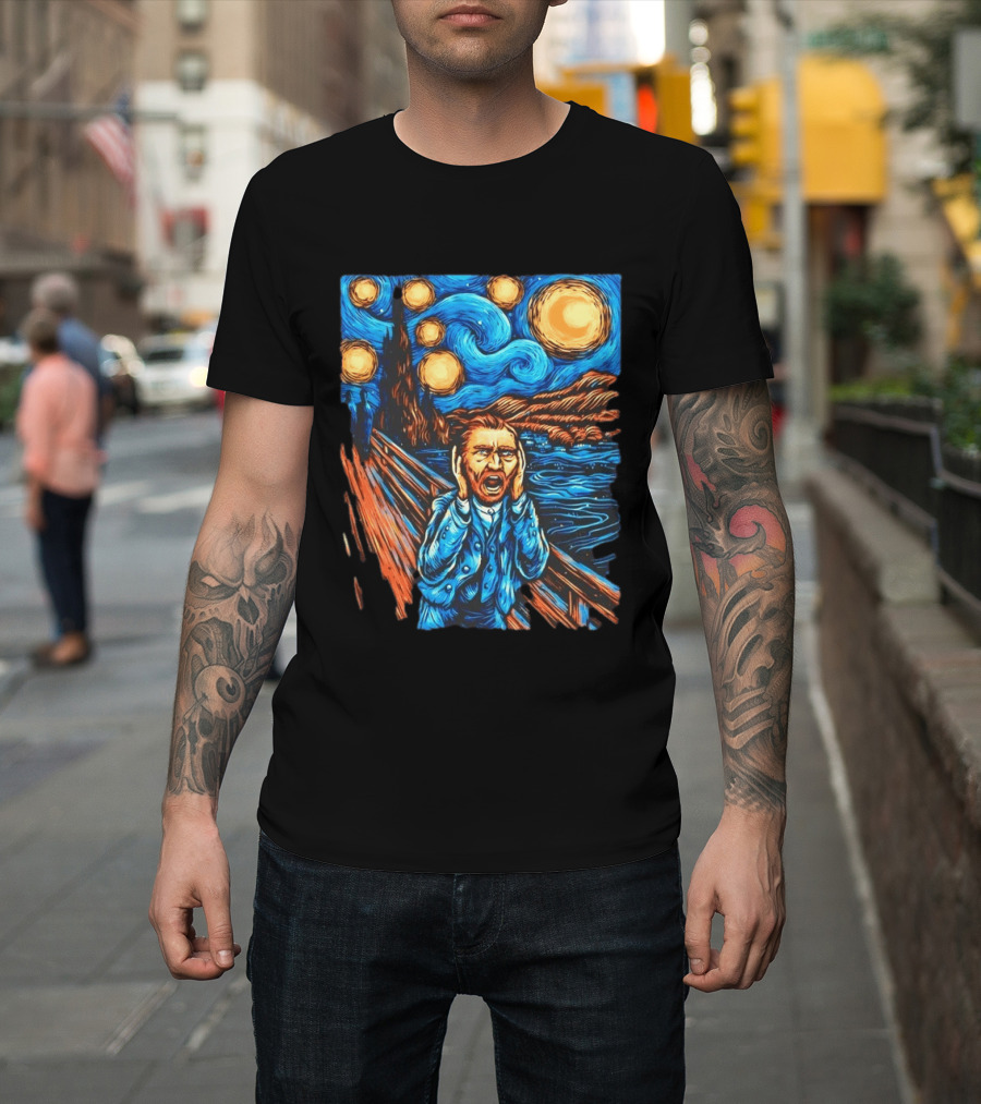 Vincent Van Gogh Starry Night Meets Edvard Munch The Scream Fusion T-Shirt