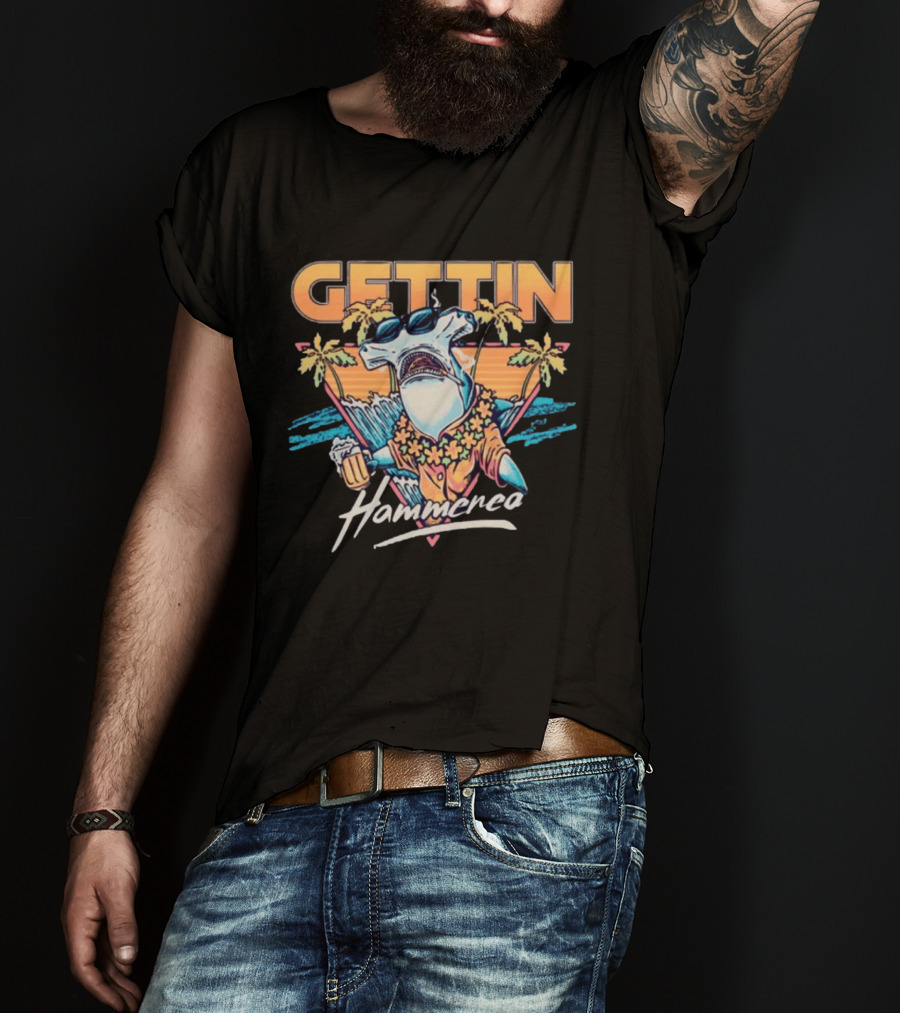 Gettin Hammered Shark Tropical Sunset Vibes T-Shirt