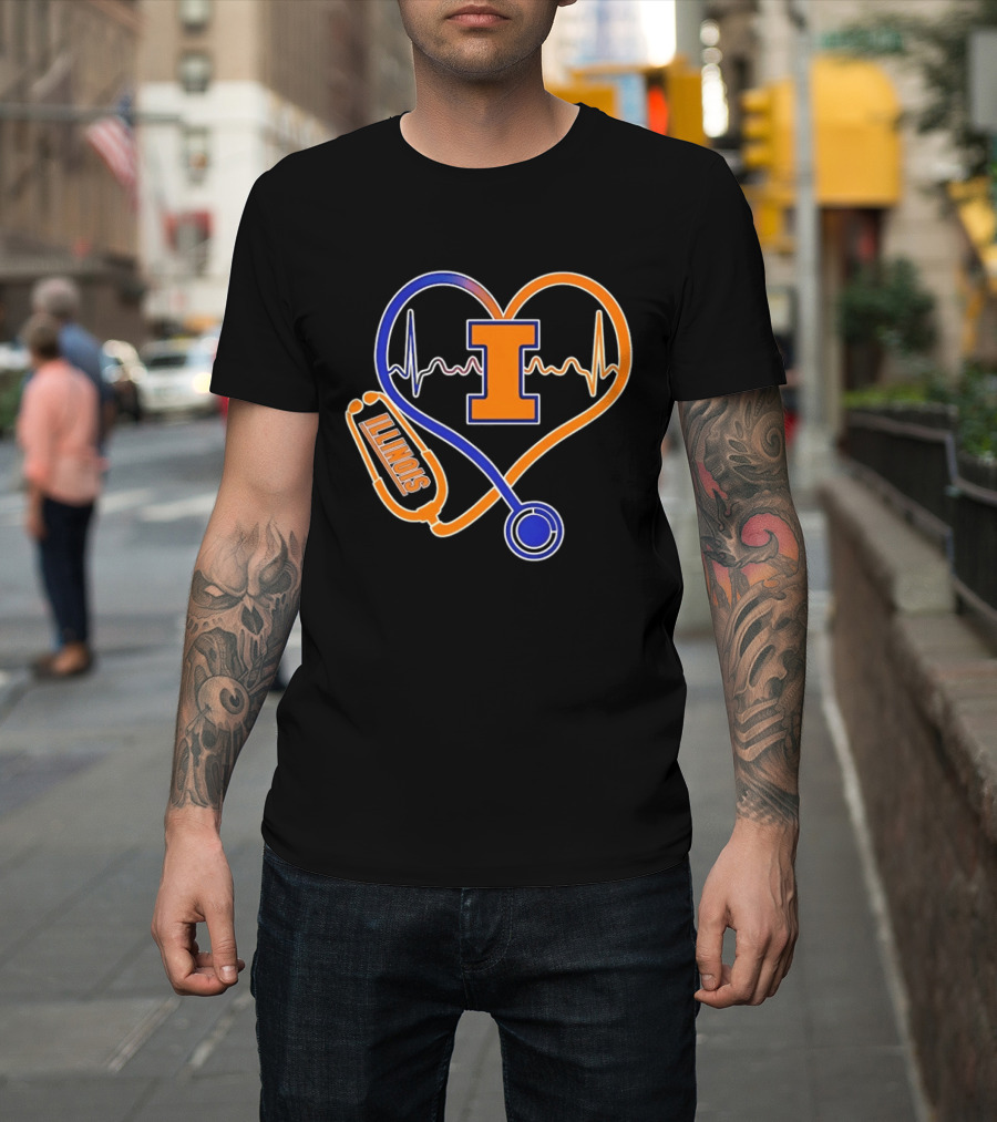 Illinois Fighting Illini Heartbeat I Nurse Stethoscope Love T-Shirt