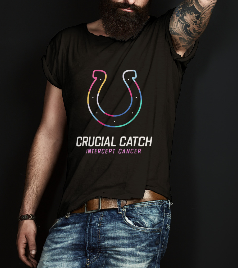 Indianapolis Colts Crucial Catch Intercept Cancer Neon Horseshoe T-Shirt