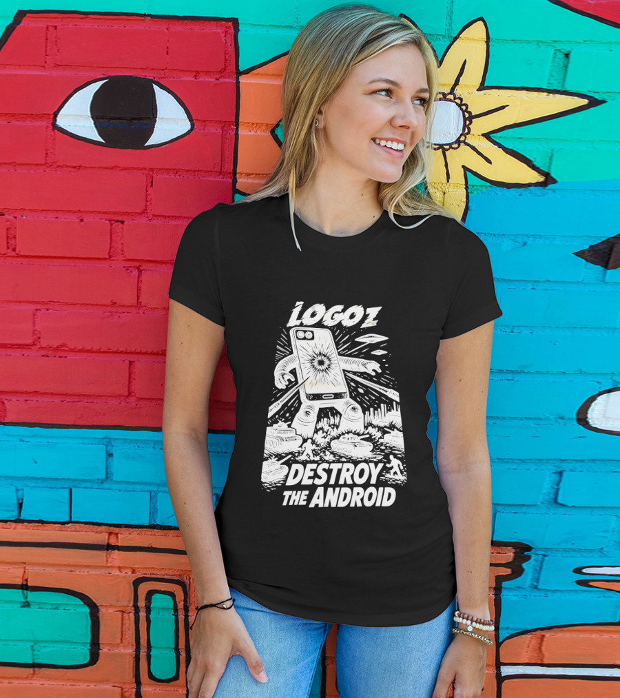 Logoz Destroy The Android Retro Style Comic T-Shirt