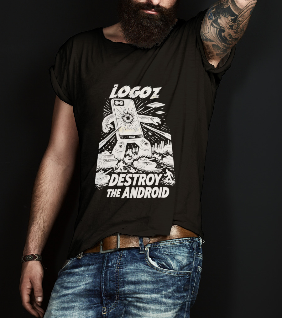 Logoz Destroy The Android Retro Style Comic T-Shirt