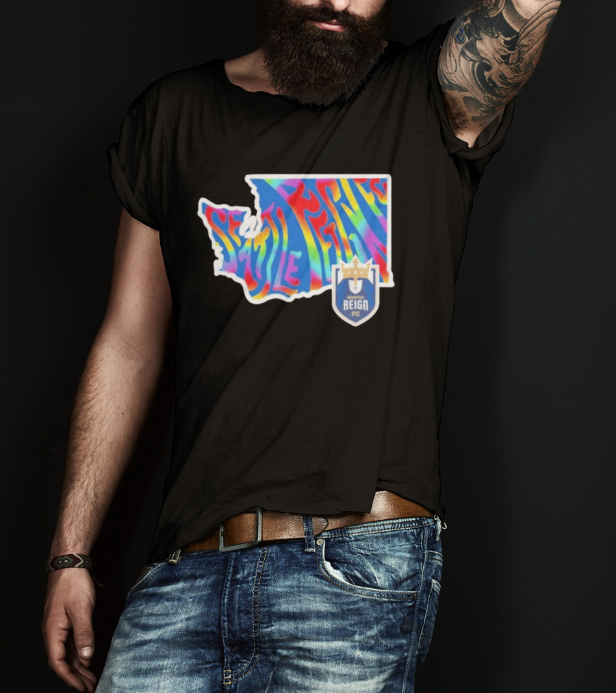 Seattle Reign FC Groovy Pride State Washington Map Rainbow T-Shirt