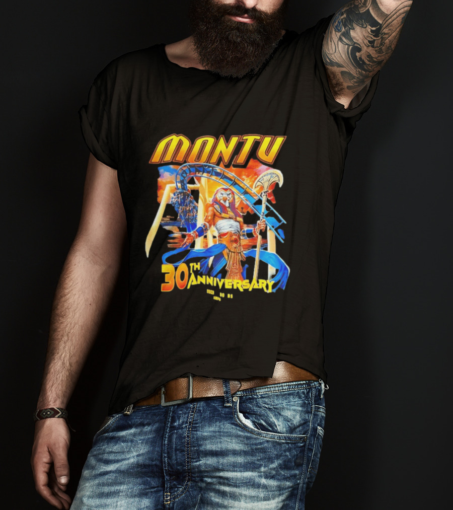 Montu 30th Anniversary Busch Gardens Tampa 1996 2023 Roller Anubis Egyptian T-Shirt