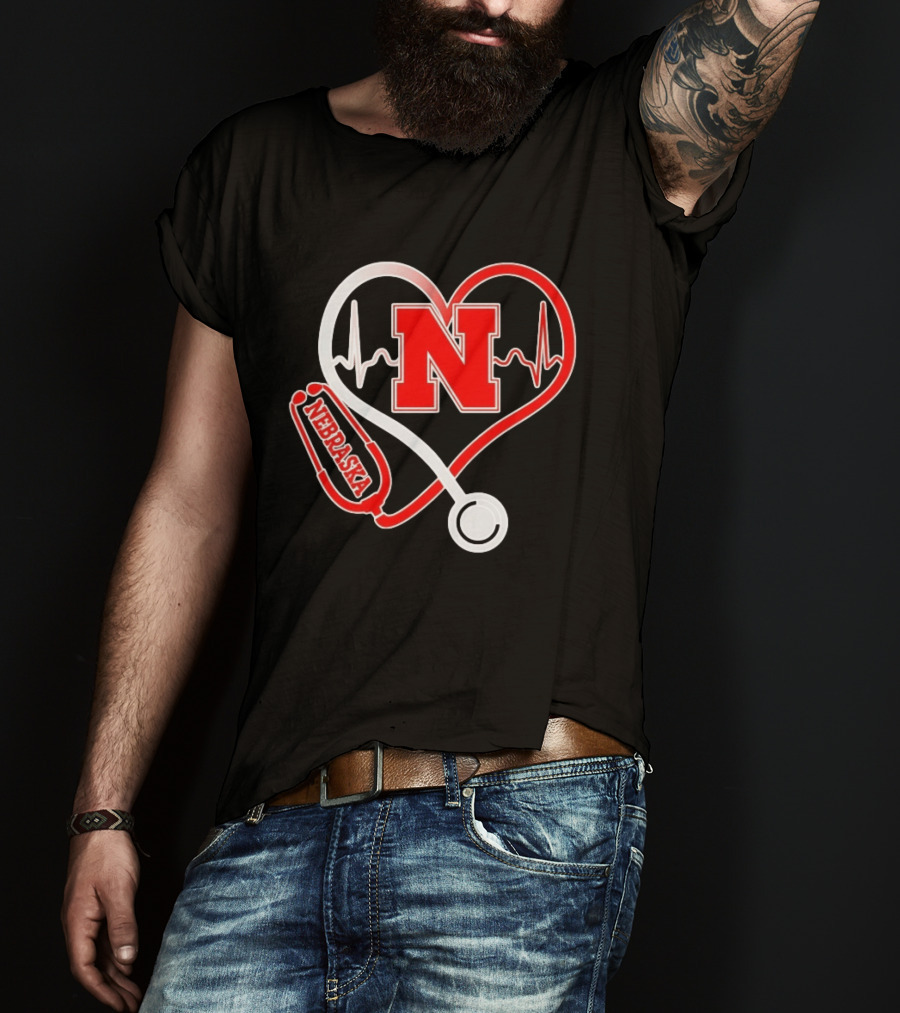 Nebraska Cornhuskers Heartbeat Stethoscope Love Nurse T-Shirt