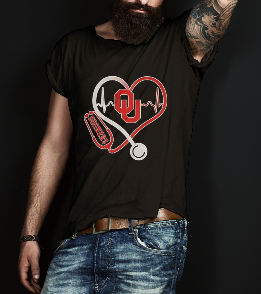 Oklahoma Sooners Heartbeat Nurse Love Stethoscope T-Shirt