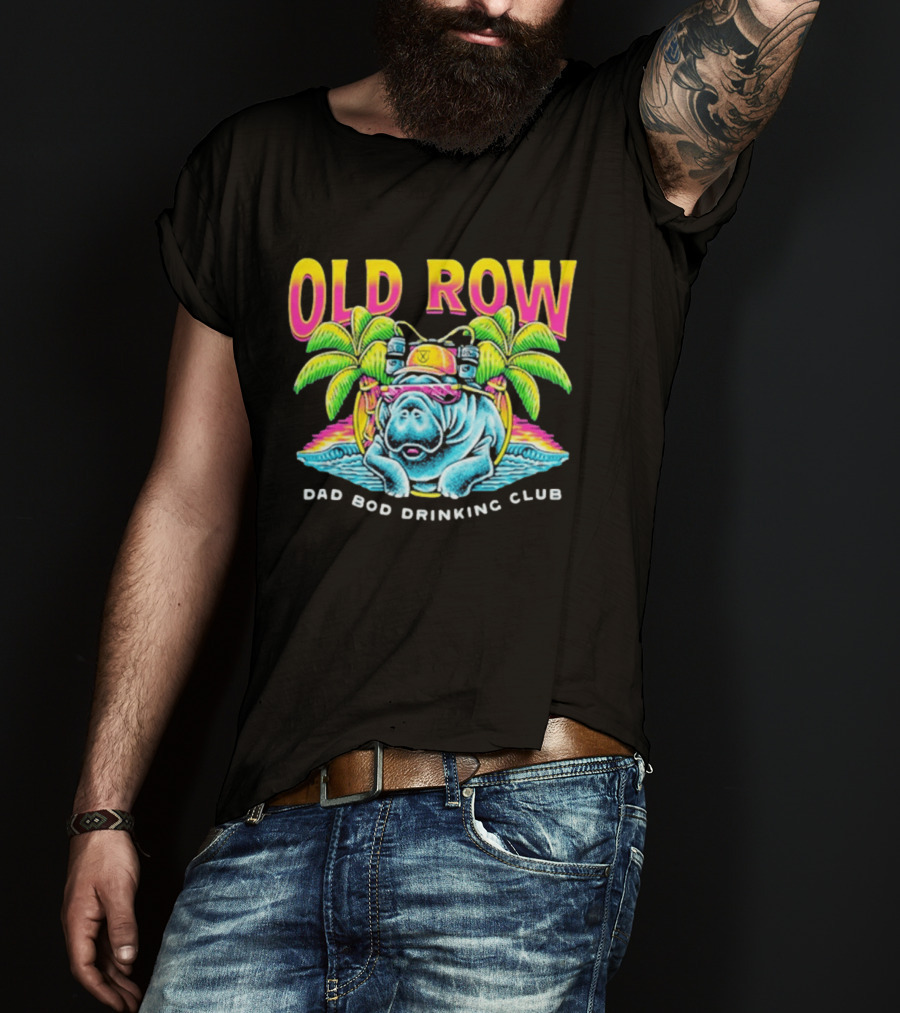 Old Row Dad Bod Drinking Club Manatee Tropical Palm Tree T-Shirt