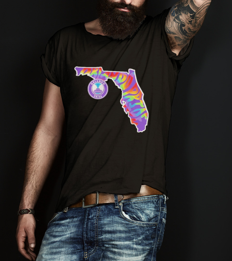 Orlando Pride Groovy Rainbow Florida Map T-Shirt