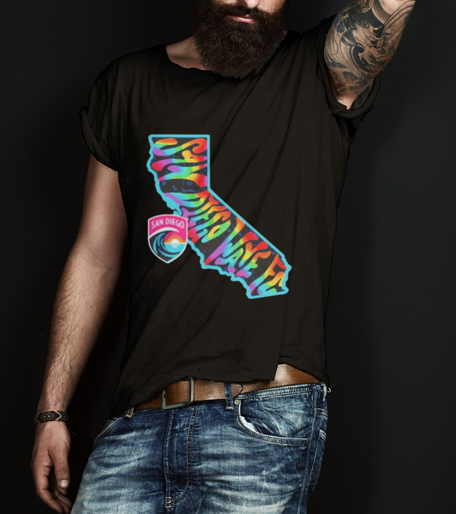 San Diego Wave FC Groovy Pride California Map T-Shirt