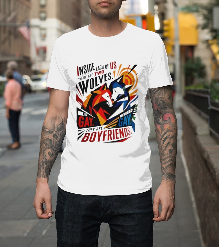 Inside Each Of Us There Are Two Wolves One Is Gay The Other Is Gay They Are Boyfriends T-Shirt