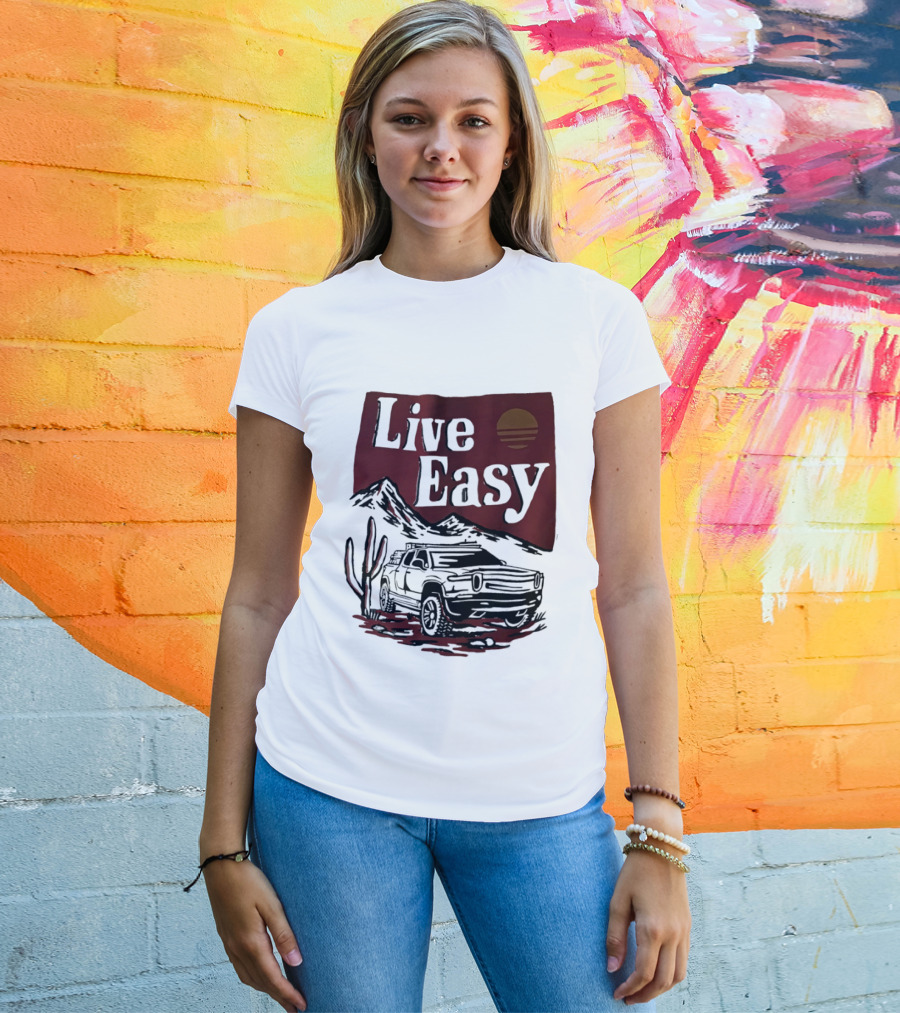 Live Easy Bronco Car Desert Adventure Sunset T-Shirt